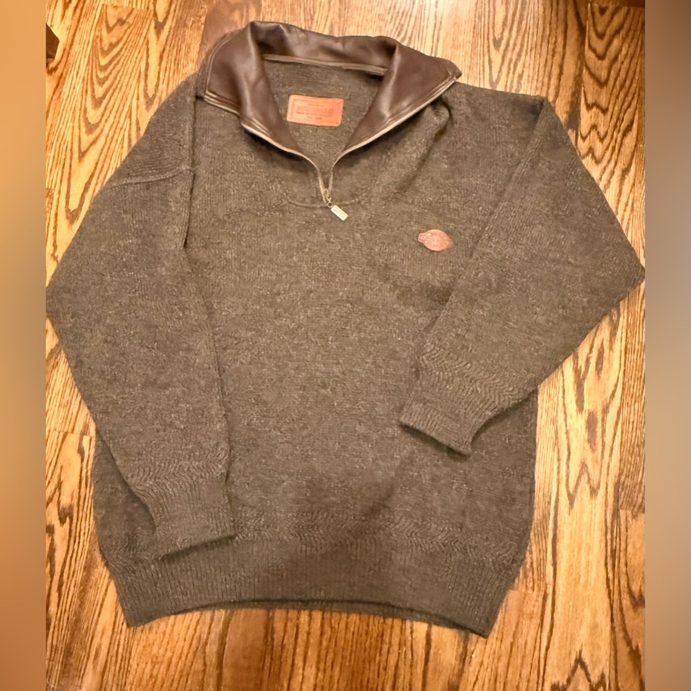 Men's Brown Sweater with Leather Collar